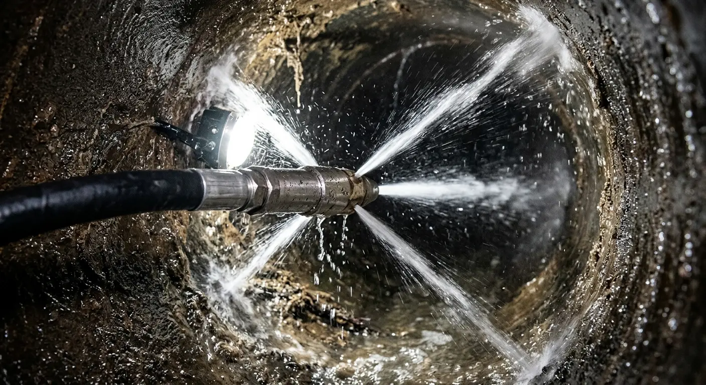 High-pressure hydro jetting nozzle cleaning sewer pipe for Emergency Drain Service in Queen Creek